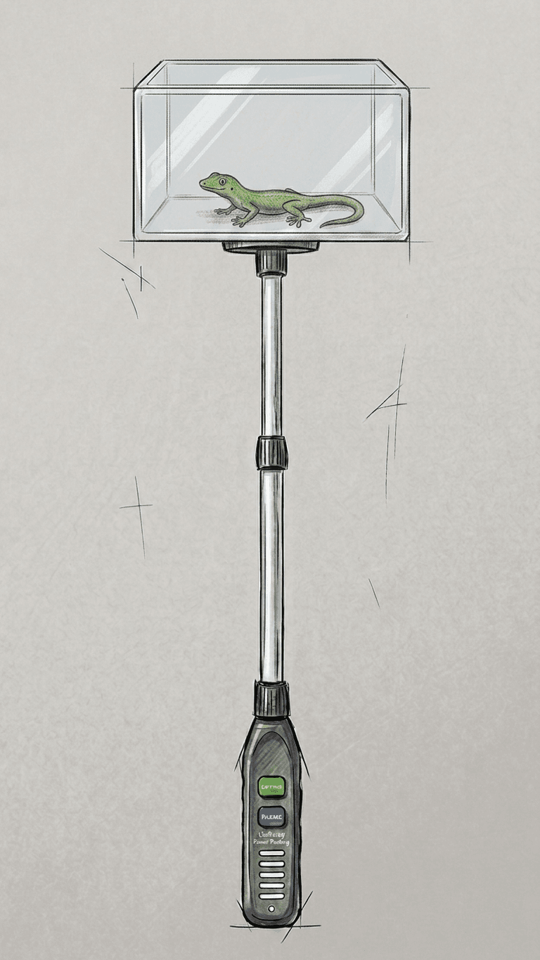 LizAway electric lizard trap — extendable rod with transparent capture box